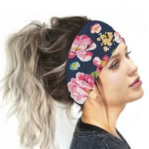 Navy Floral Headband Face Mask